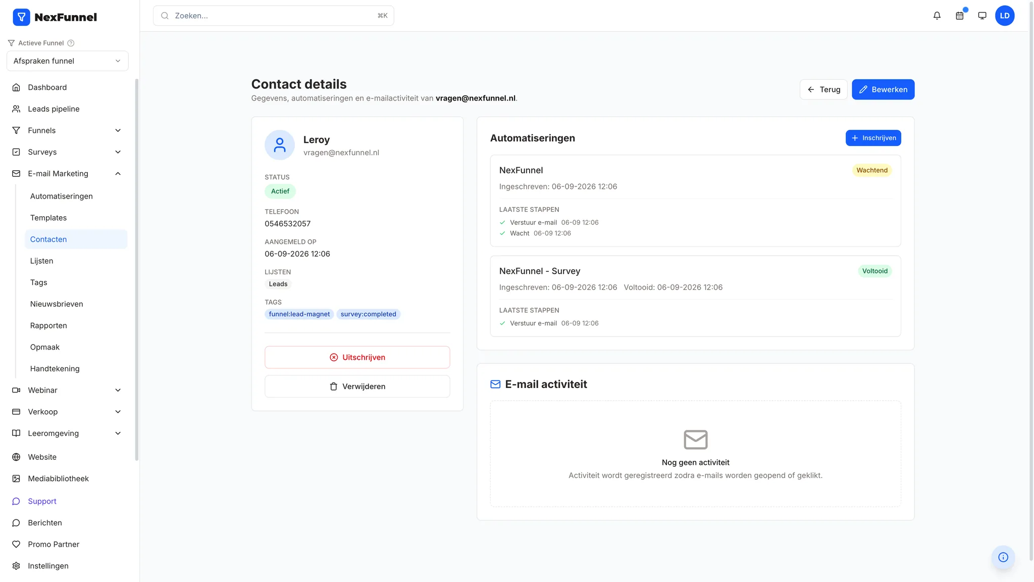 Het contact in je mailreeks